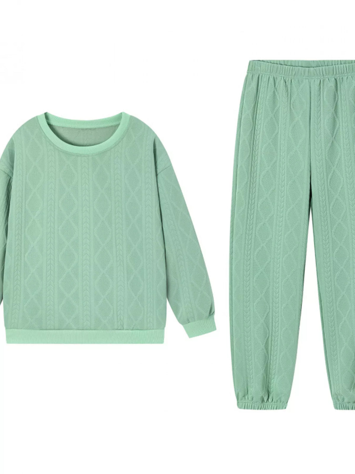 Texture Round Neck Top Pants Set (12)