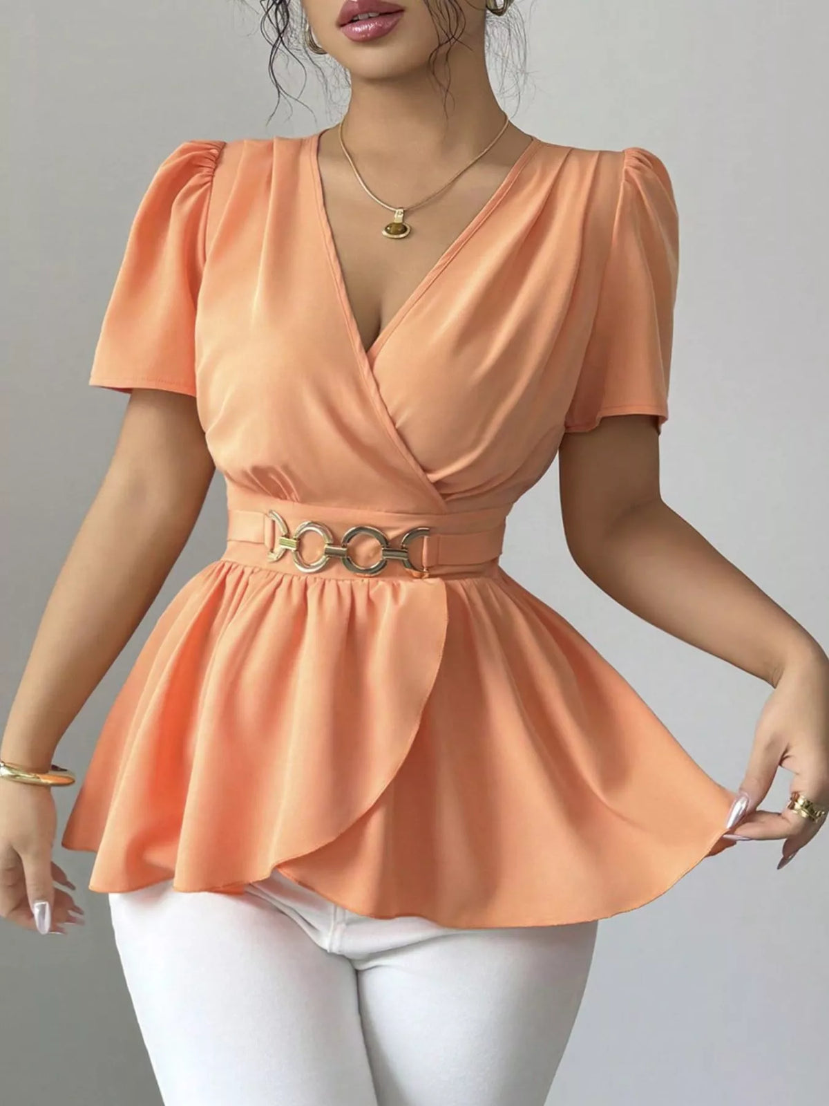Surplice Short Sleeve Blouse (14)