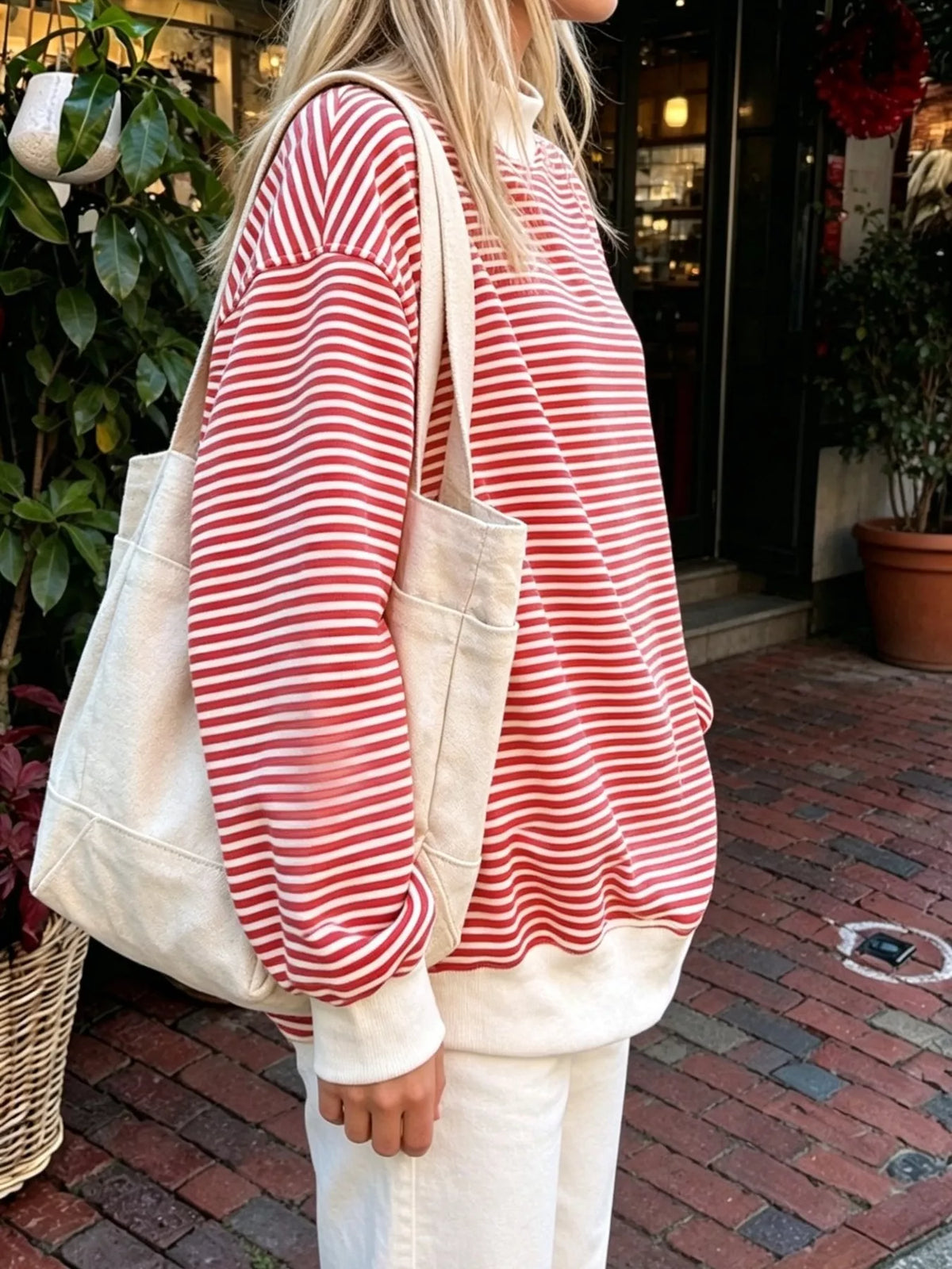 Oversized Striped Crew Neck Sweatshirt (11)