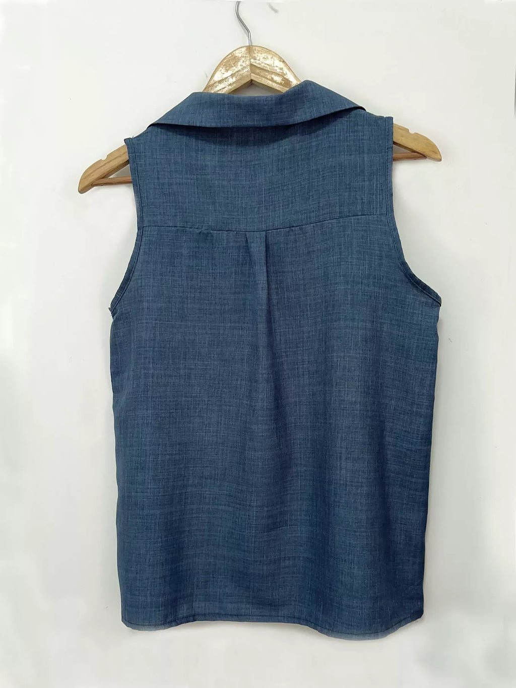 Full Size Button-up Collared Neck Sleeveless Top Plus (2)