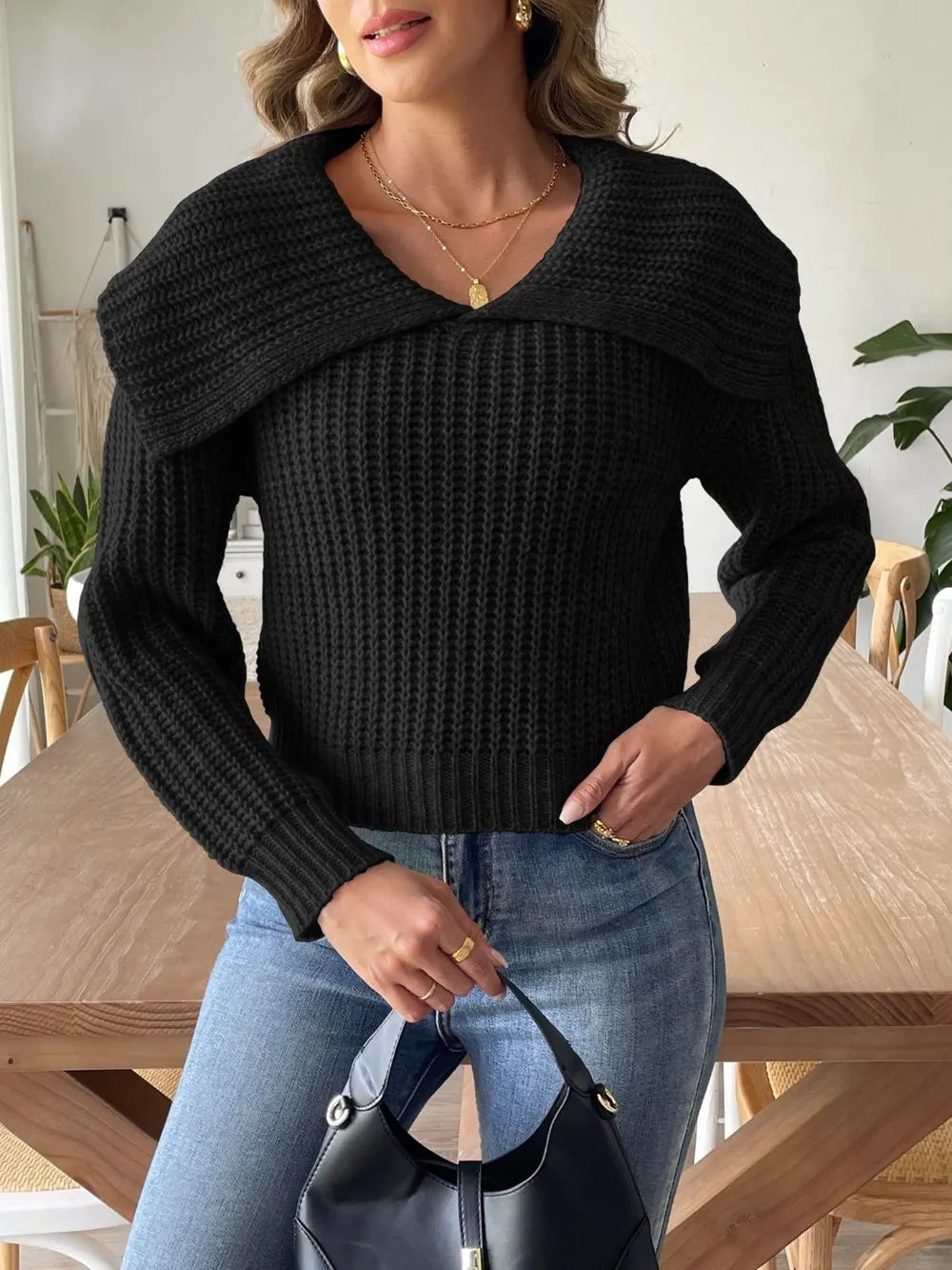 Cable-knit Long Sleeve Sweater (9)