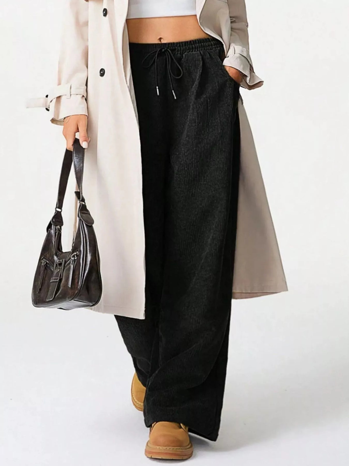 Wide Leg Corduroy Drawstring Pants (2)
