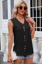 Decorative Button Eyelet V-neck Tank (6)