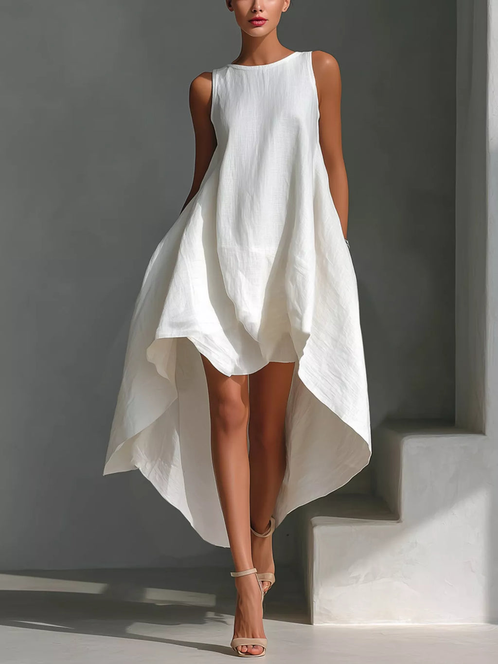 High-low Round Neck Sleeveless Dress