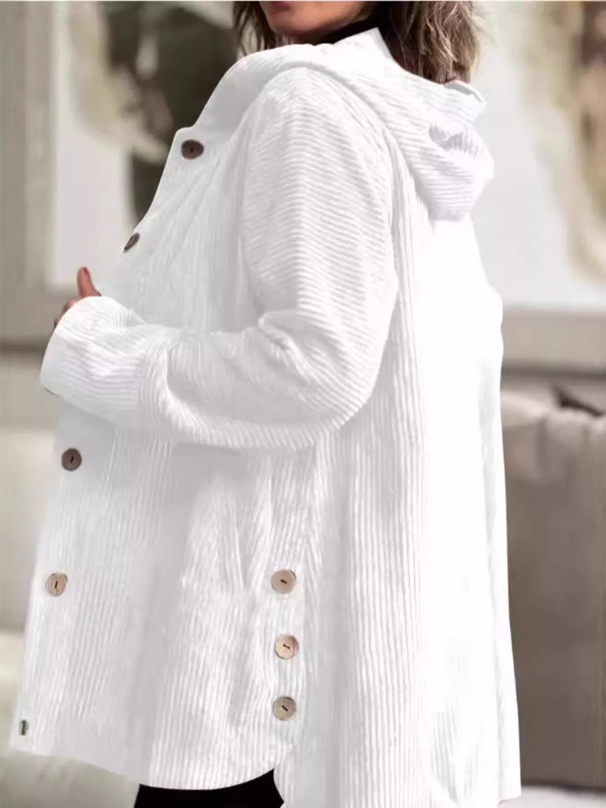 Full Size Corduroy Button Up Hooded Jacket Plus (4)