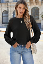 Lace Detail Round Neck Lantern Sleeve Top (6)
