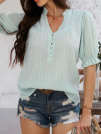 Frill Notched Short Sleeve Blouse (14)