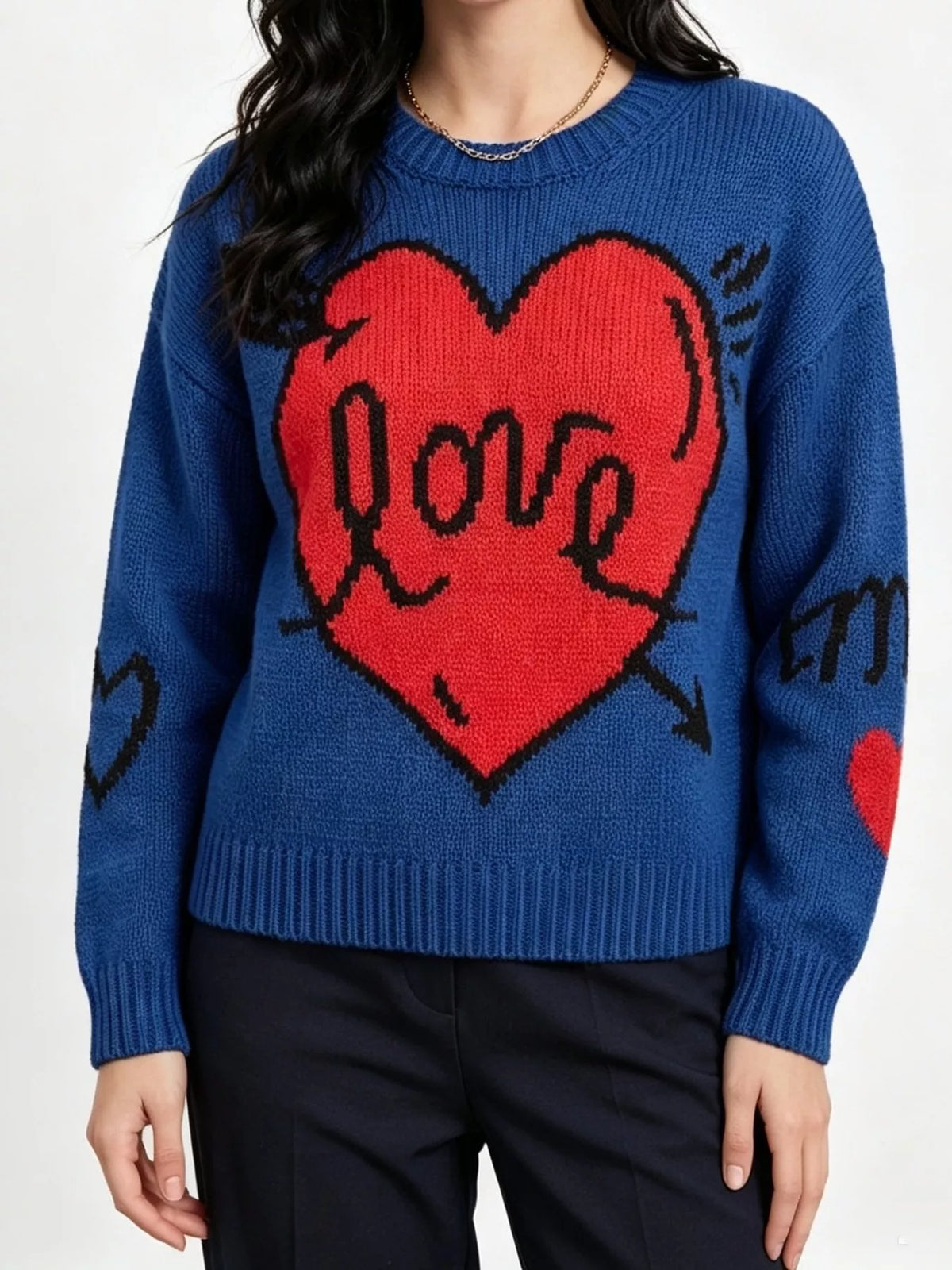 Heart Round Neck Ribbed Sweater (7)