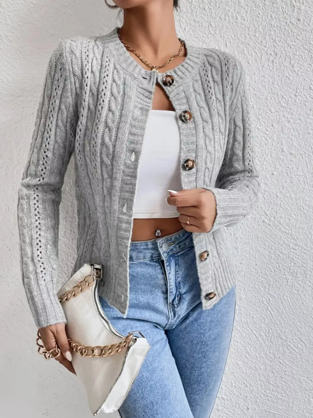 Cable Knit Button-up Cardigan (4)