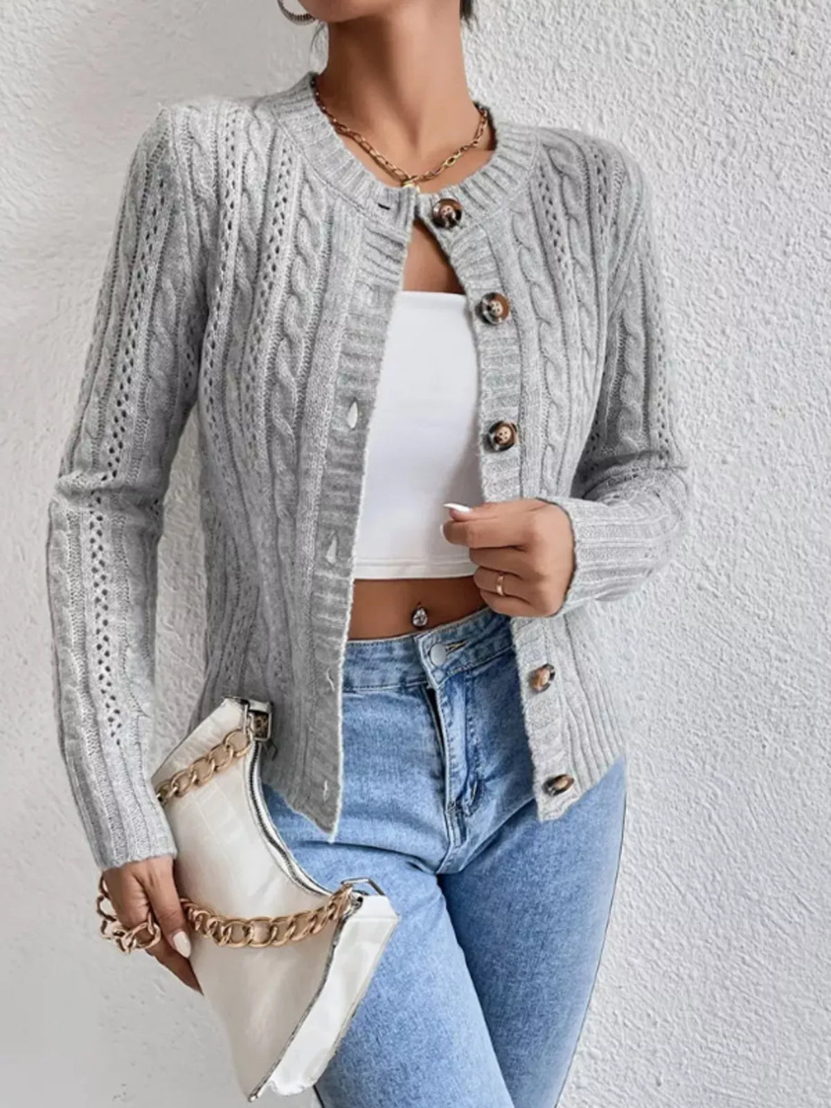Cable Knit Button-up Cardigan (4)