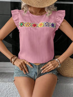 Ruffled Round Neck Cap Sleeve Blouse (17)