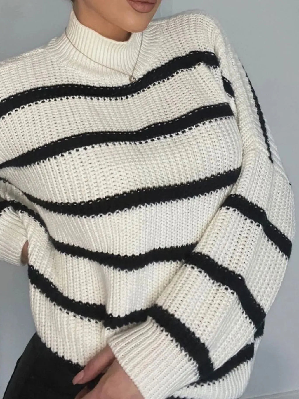 Striped Turtleneck Long Sleeve Sweater (10)