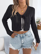 Crochet Knit Tie Front Cropped Cardigan (16)