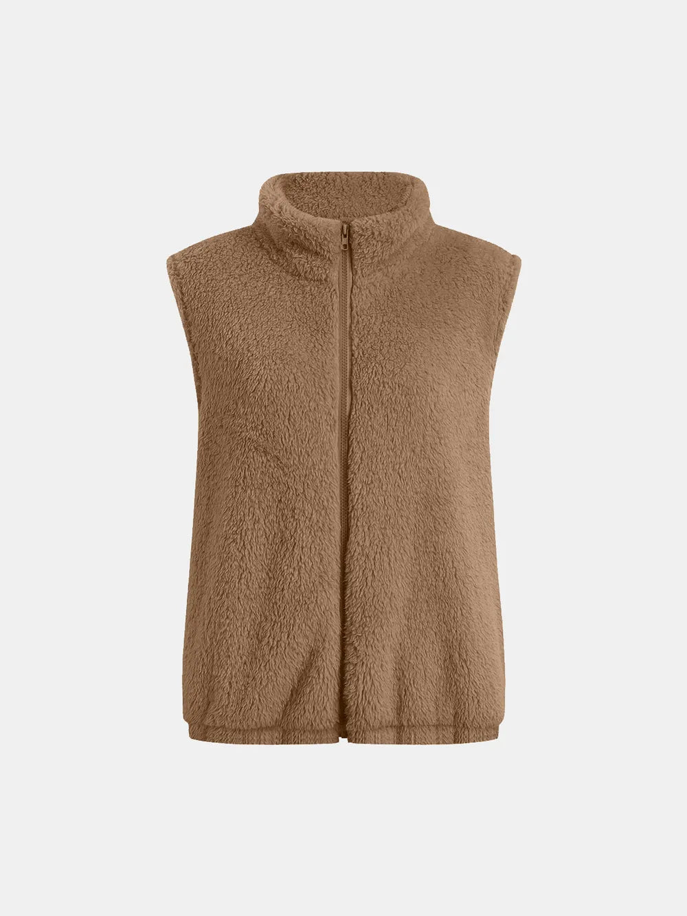 Full Size Fuzzy Zip Up Vest Coat Pockets (2)
