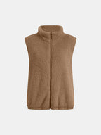 Full Size Fuzzy Zip Up Vest Coat Pockets (2)