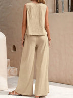 Round Neck Sleeveless Top Wide Leg Pants Set (2)