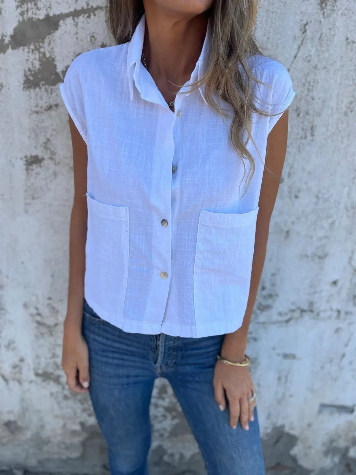 Full Size Textured Button-front Sleeveless Shirt Plus (17)