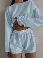 Eyelet Round Neck Top Shorts Set (3)