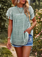 Printed Ruffle Sleeve Babydoll Blouse (6)