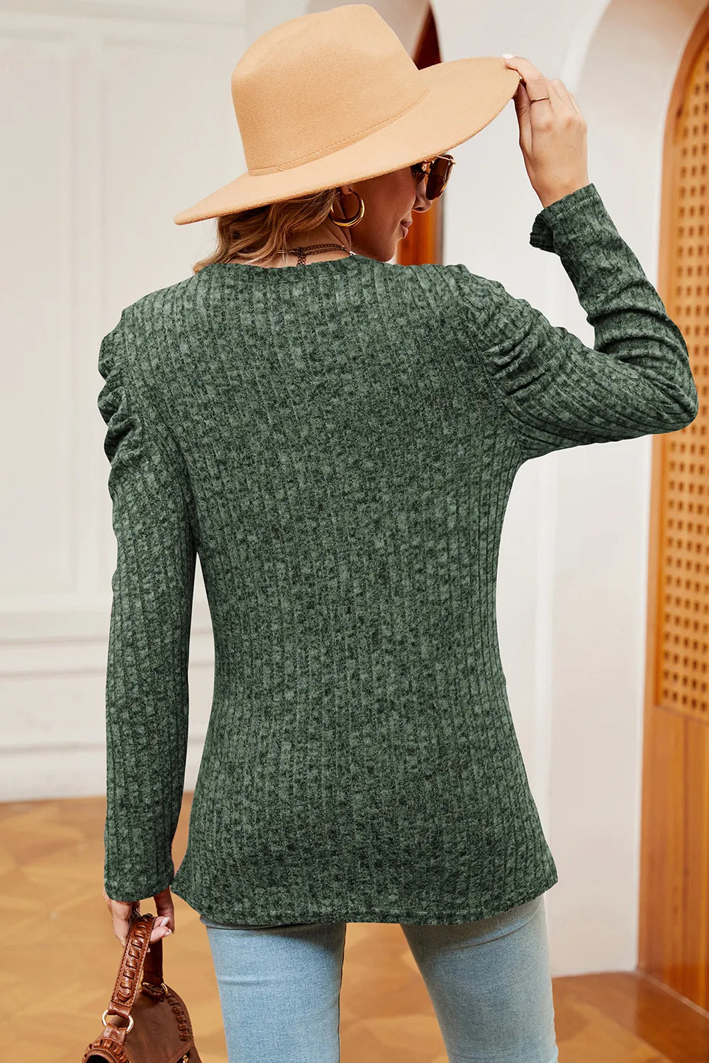 Round Neck Puff Sleeve T-shirt (2)