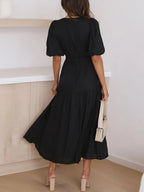 V-neck Puff Sleeve Midi Dress (18)