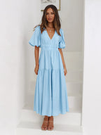 Surplice Half Puff Sleeve Midi Dress (11)