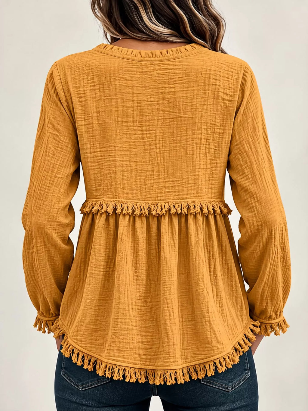Full Size Frayed Hem Button Detail Blouse Plus (13)