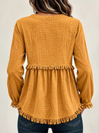 Full Size Frayed Hem Button Detail Blouse Plus (13)