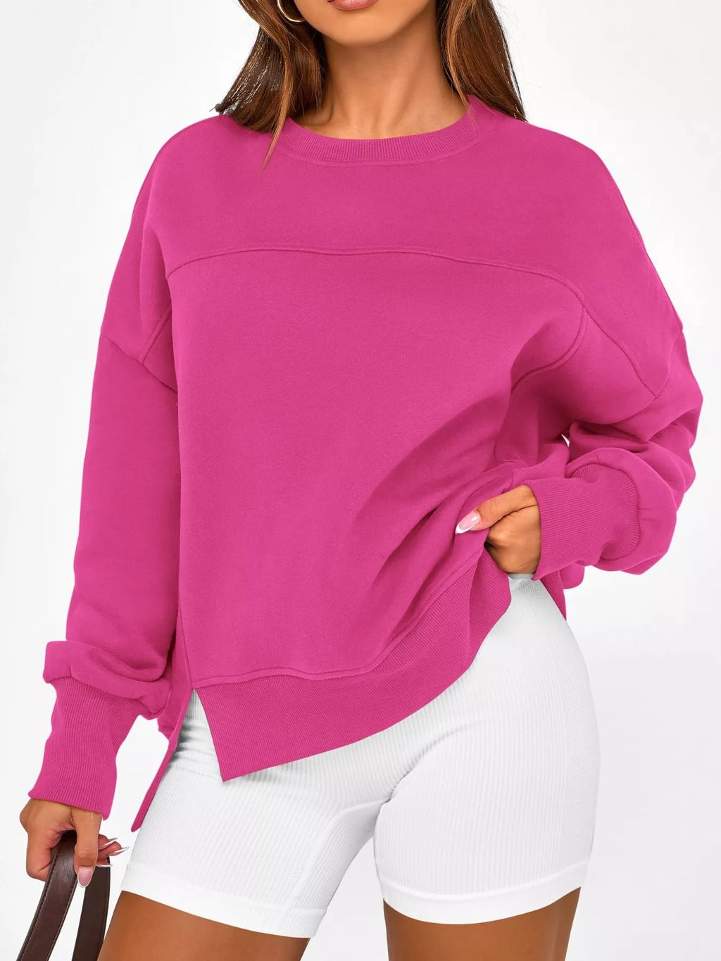 Slit Round Neck Dropped Shoulder Sweatshirt (12)