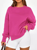 Slit Round Neck Dropped Shoulder Sweatshirt (12)