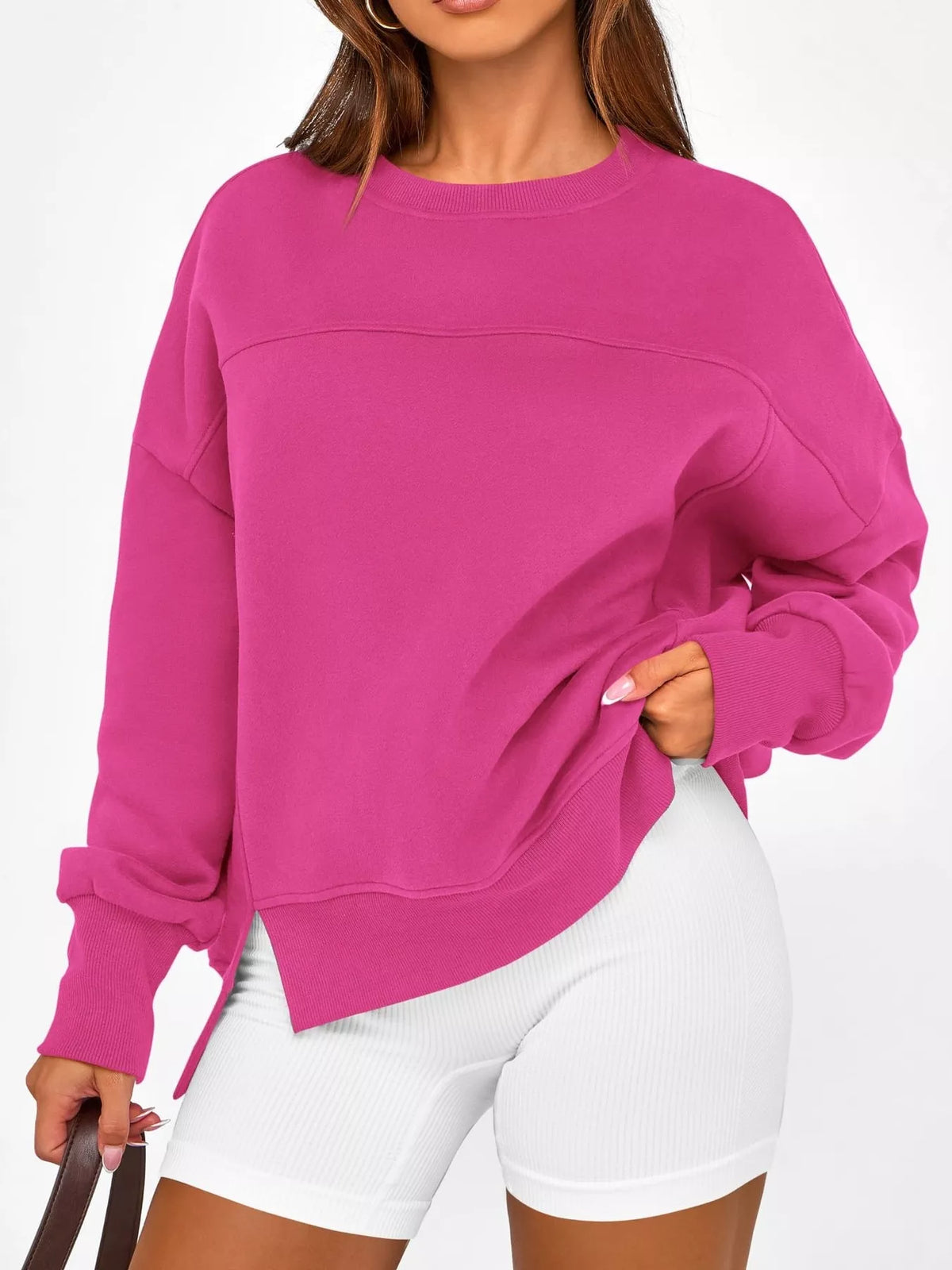 Slit Round Neck Dropped Shoulder Sweatshirt (12)