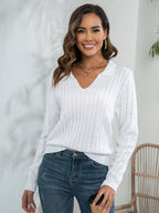 Johnny Collar Cable-knit Long Sleeve Sweater (8)