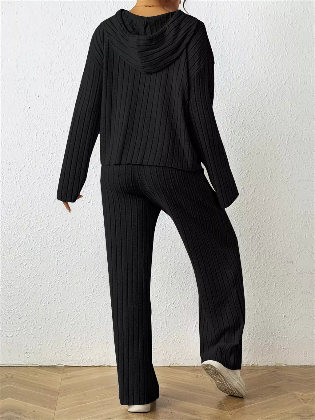 Ribbed Drawstring Hoodie Pants Set (8)