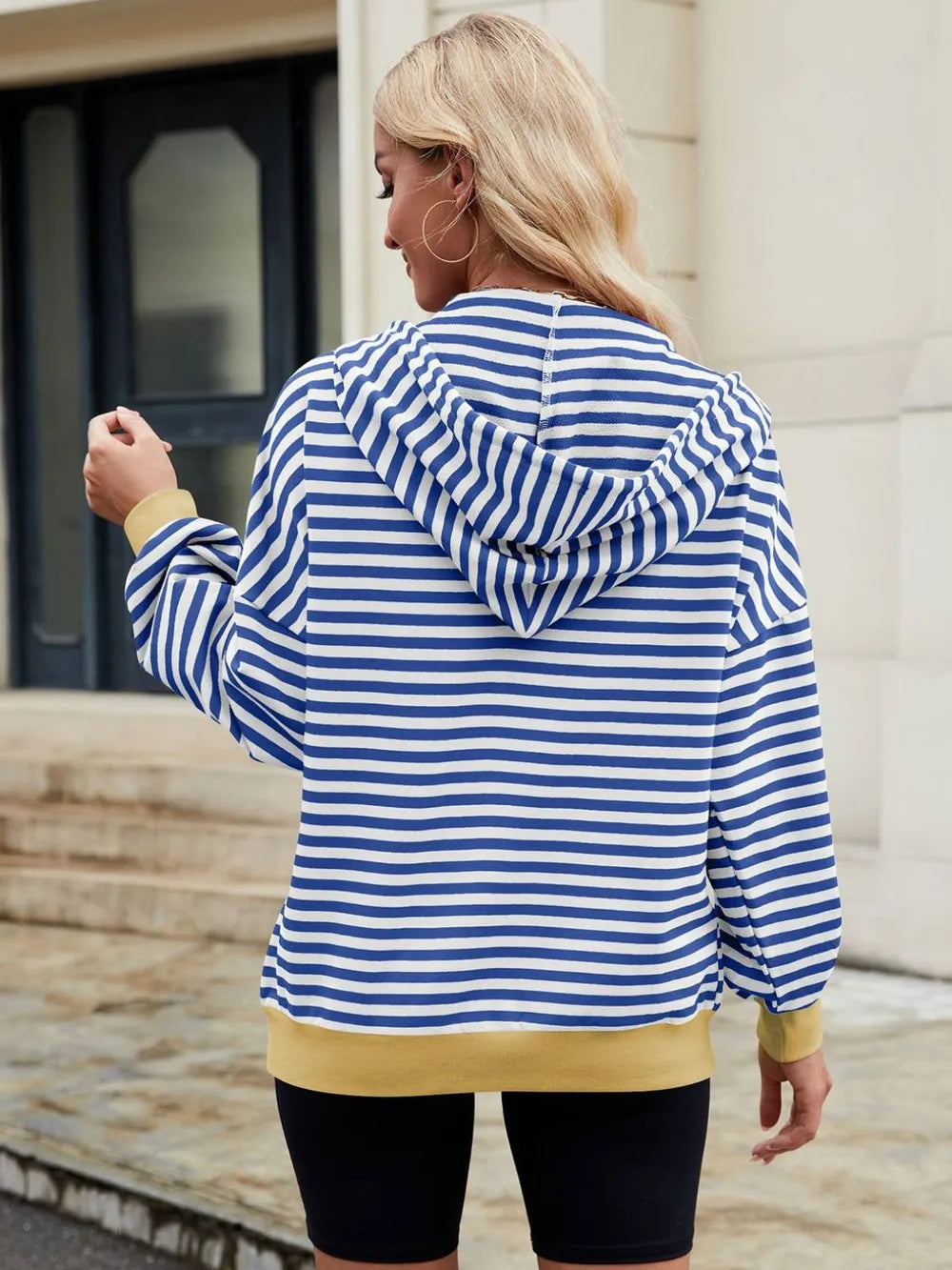 Drawstring Striped Zip Up Long Sleeve Hoodie (22)