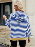 Drawstring Striped Zip Up Long Sleeve Hoodie (22)