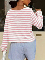 Boat Neck Striped Long Sleeve T-shirt (17)
