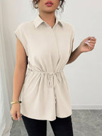 Drawstring Waist Cap Sleeve Shirt (5)