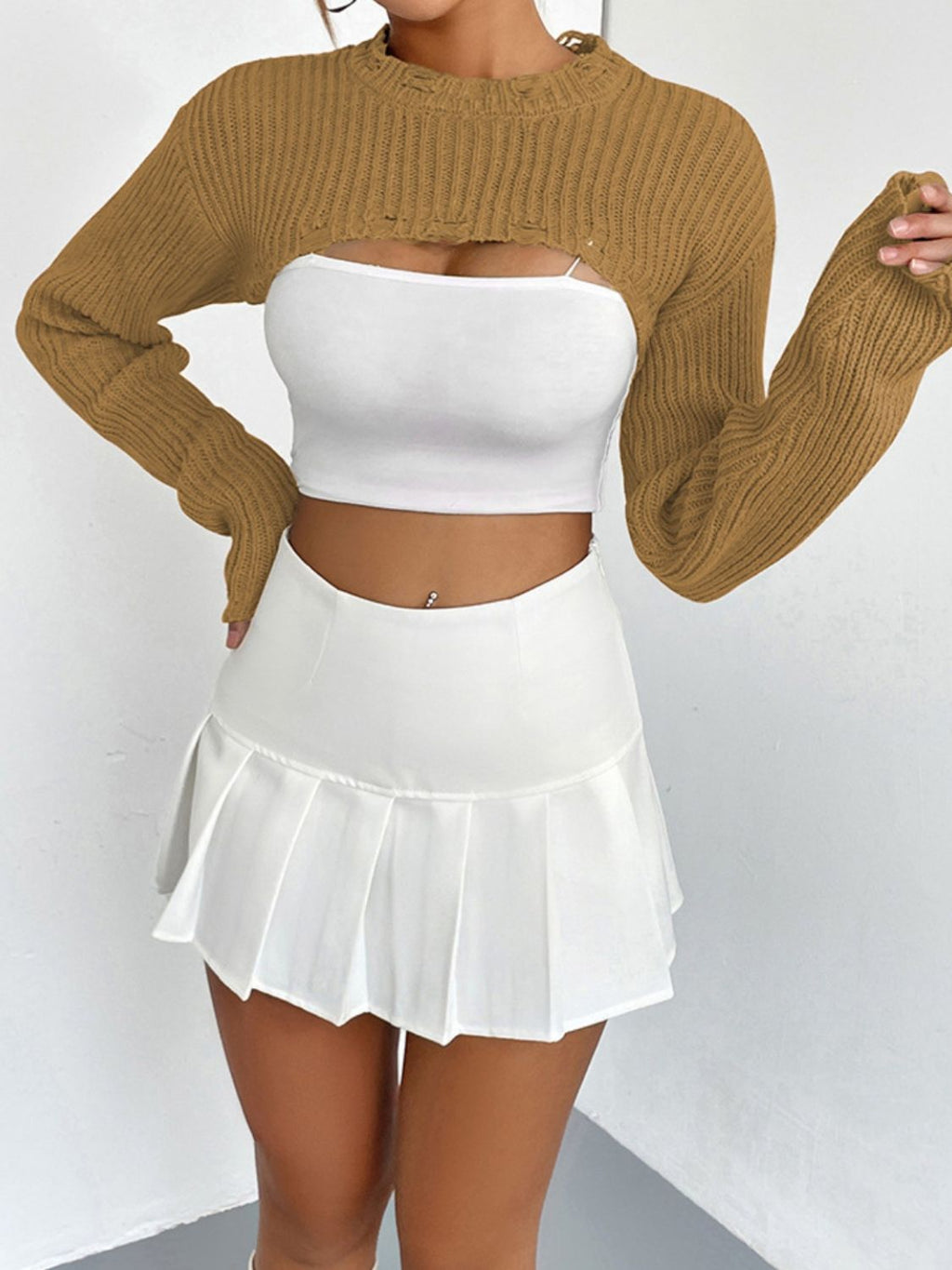 Distressed Long Sleeve Cropped Sweater (7)