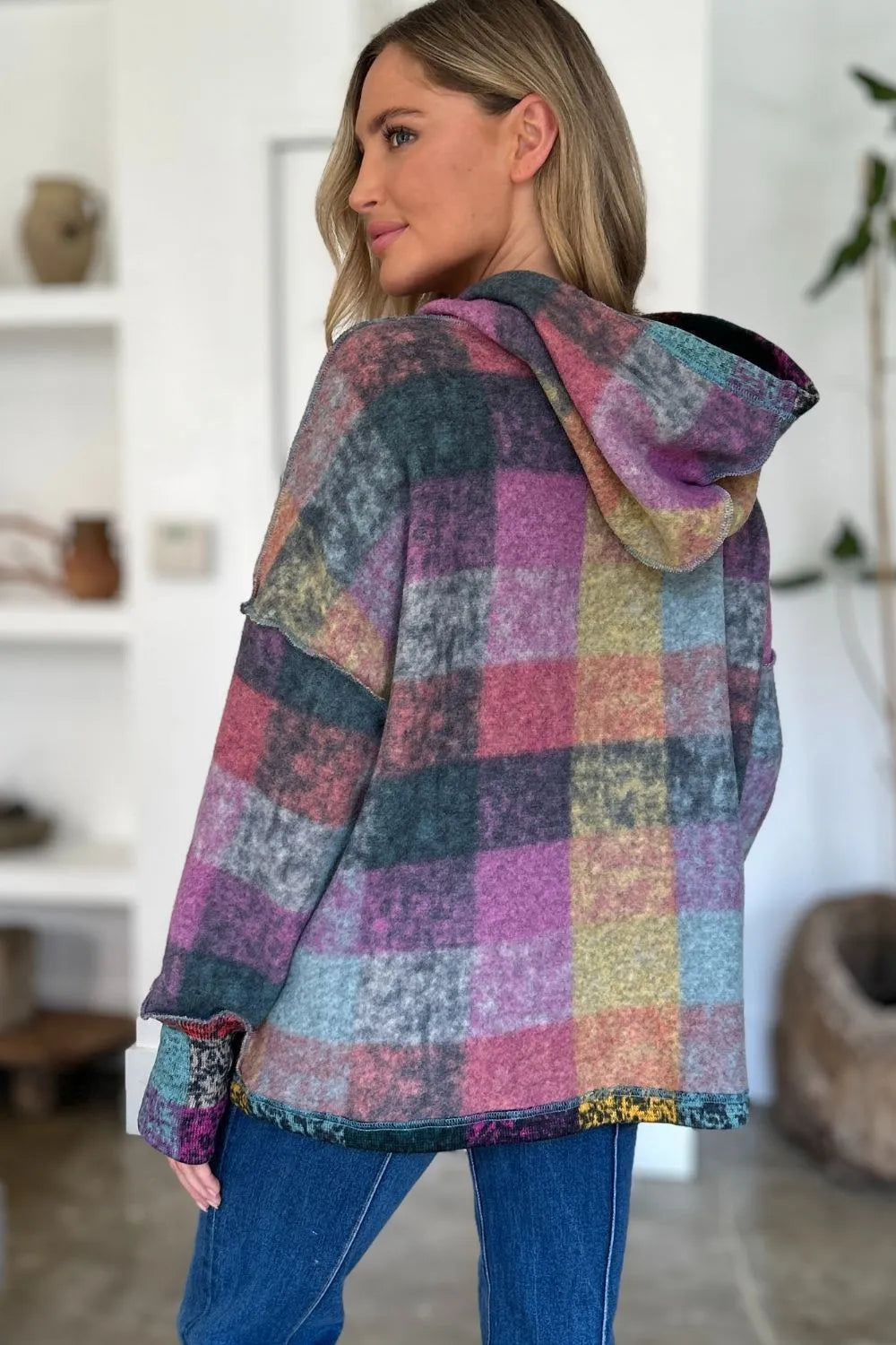 Full Size Plaid Dropped Shoulder Fleece Hoodie Plus (17)