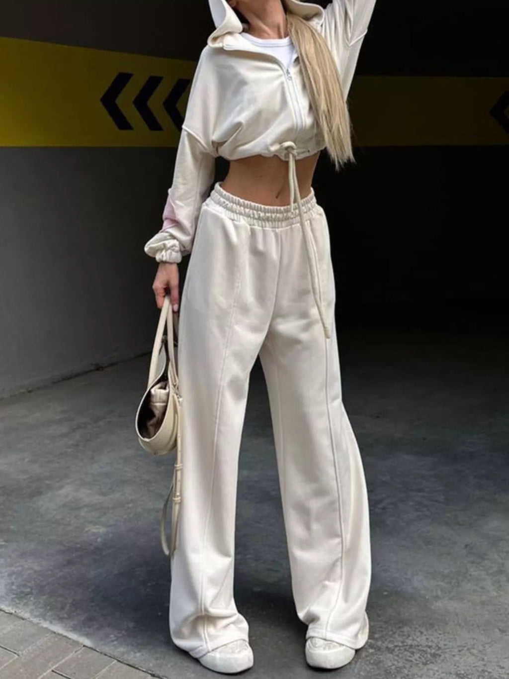 Zip Up Hoodie Wide-leg Pants Set (6)