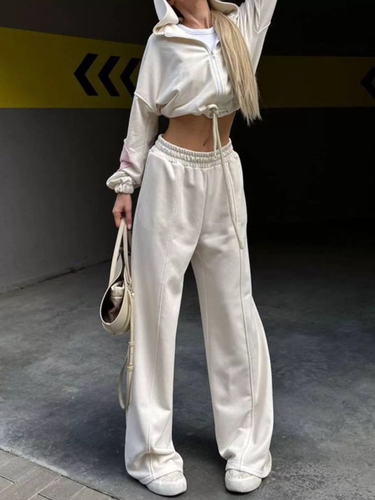 Zip Up Hoodie Wide-leg Pants Set (6)