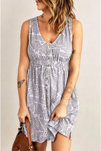 Printed Sleeveless Button Dress (2)