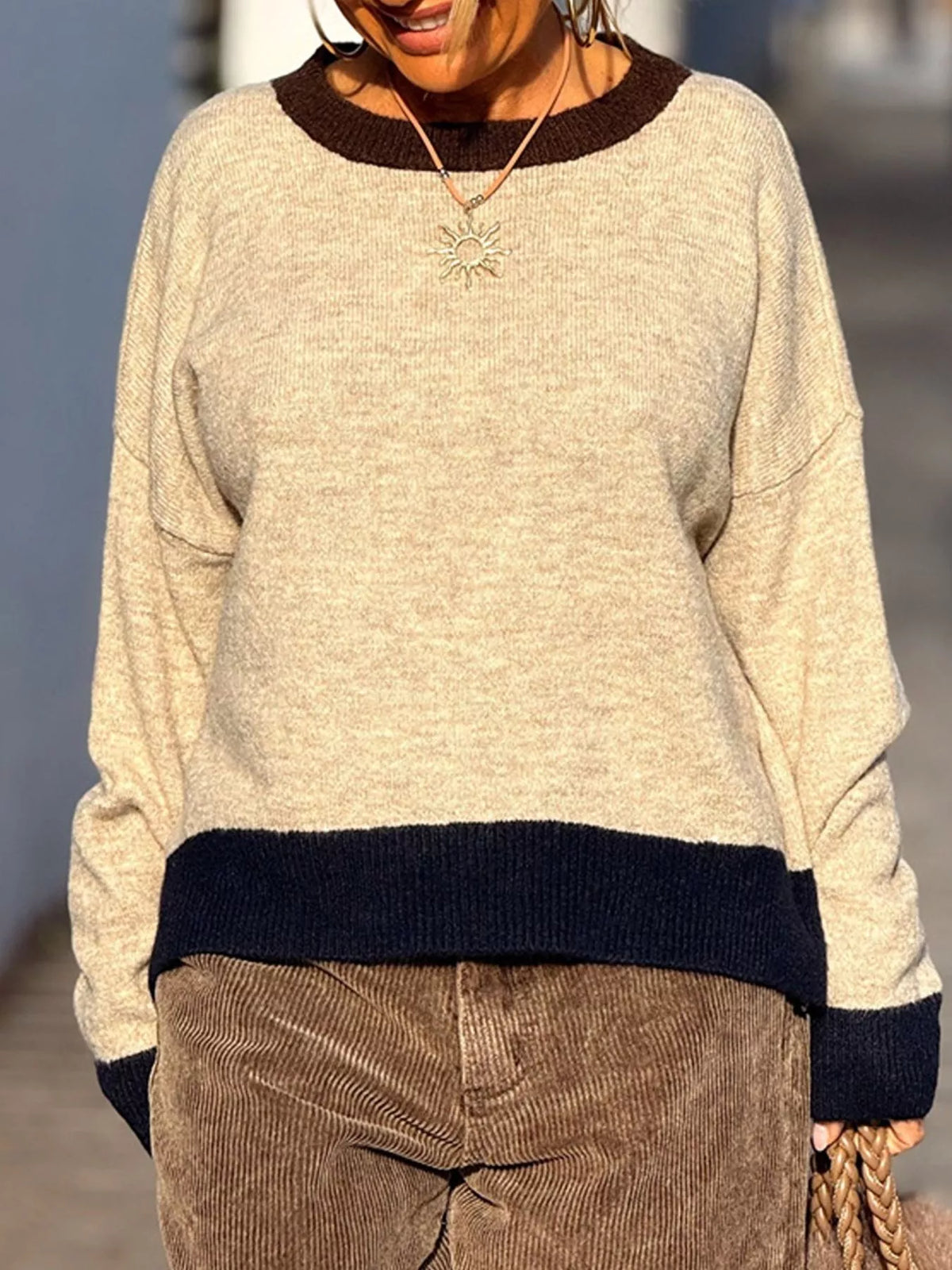 Contrast Trim Crew Neck Sweater (4)