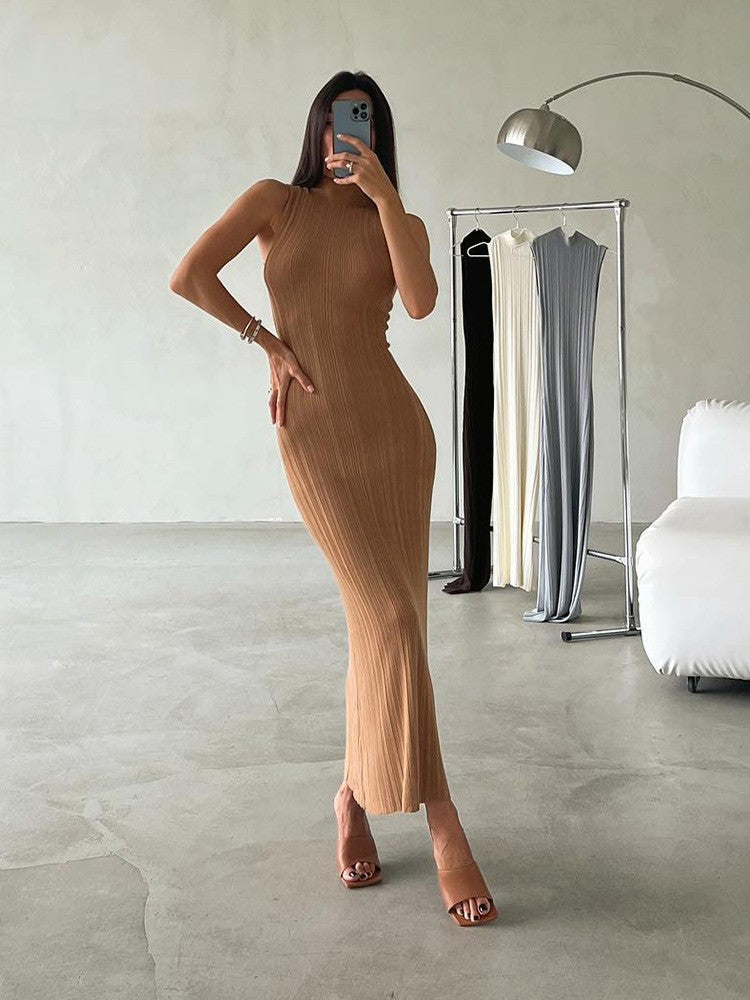 Knitted Turtleneck Sleeveless Midi Dress Elegant French photo 18