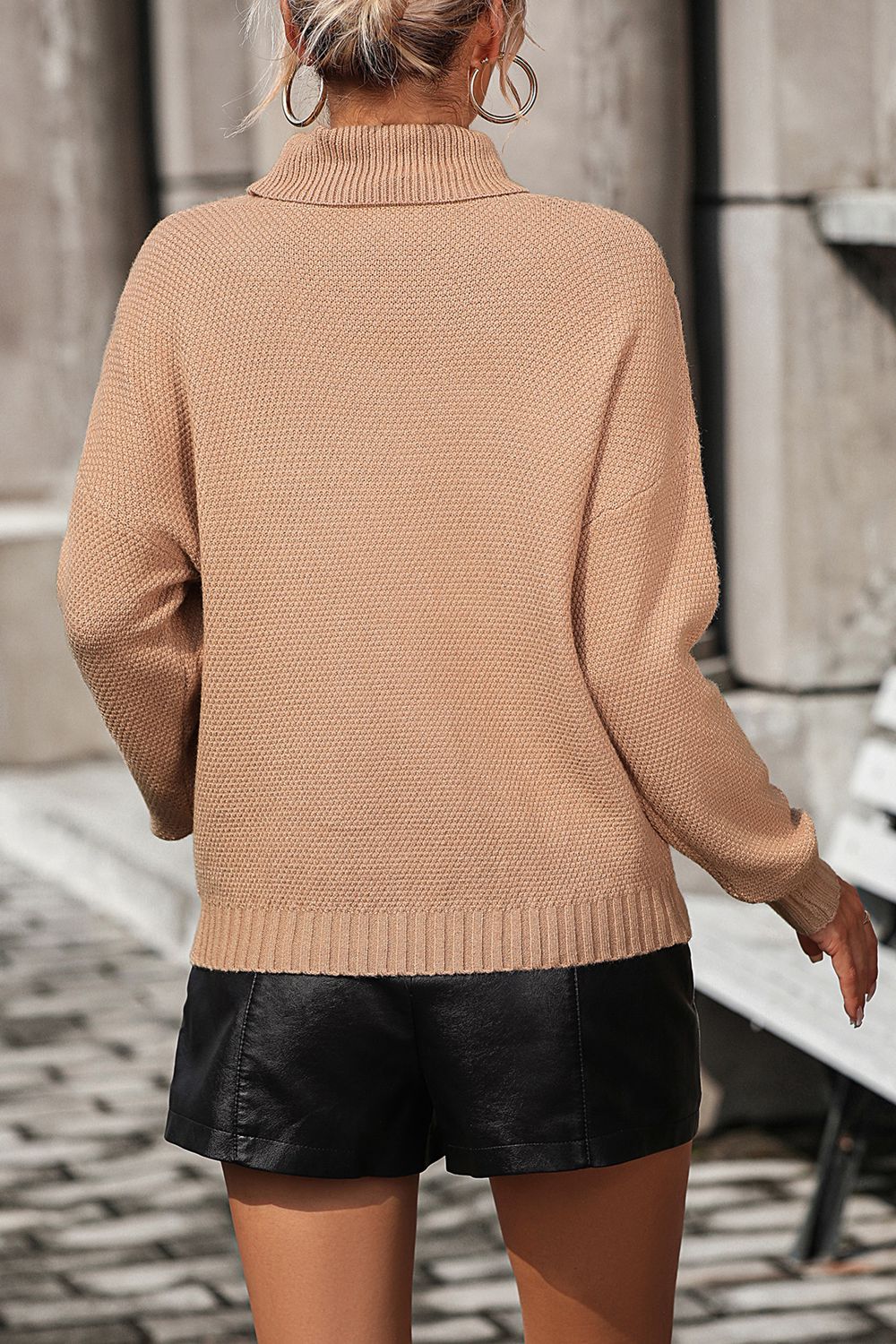 Turtle Neck Tassel Front Long Sleeve Pullover Sweater (12)