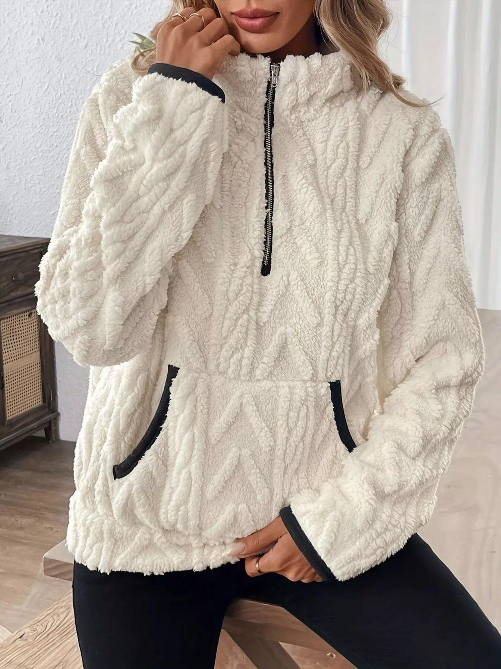 Full Size Fleece Half Zip Sweatshirt Plus