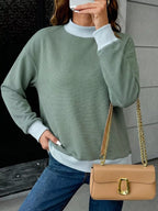 Casual Mock Neck Striped Long Sleeve T-shirt (2)
