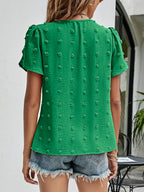 Swiss Dot Round Neck Petal Sleeve Top (27)