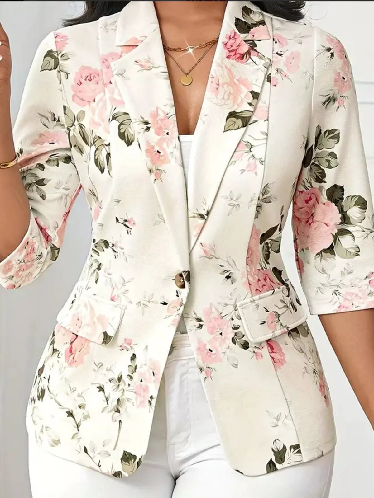 Floral Print One Button Casual Blazer (7)