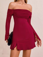 Off-shoulder Long Sleeve Mini Dress (2)
